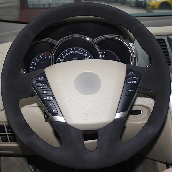 DIY Hand-Sewn Black Suede Steering Wheel Cover for Nissan Teana 2008-2012 Murano 2009-2014 B27 Anti-Slip Car Interior Accessory