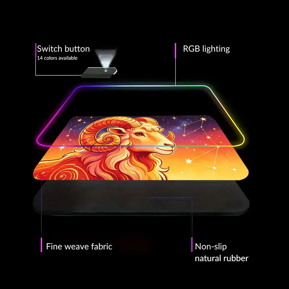 RGB Constellation Zodiac Mouse Pad, Western Horoscope Design, Non-slip Large Desk Mat, Astrology Decor for Gaming Office XAXC