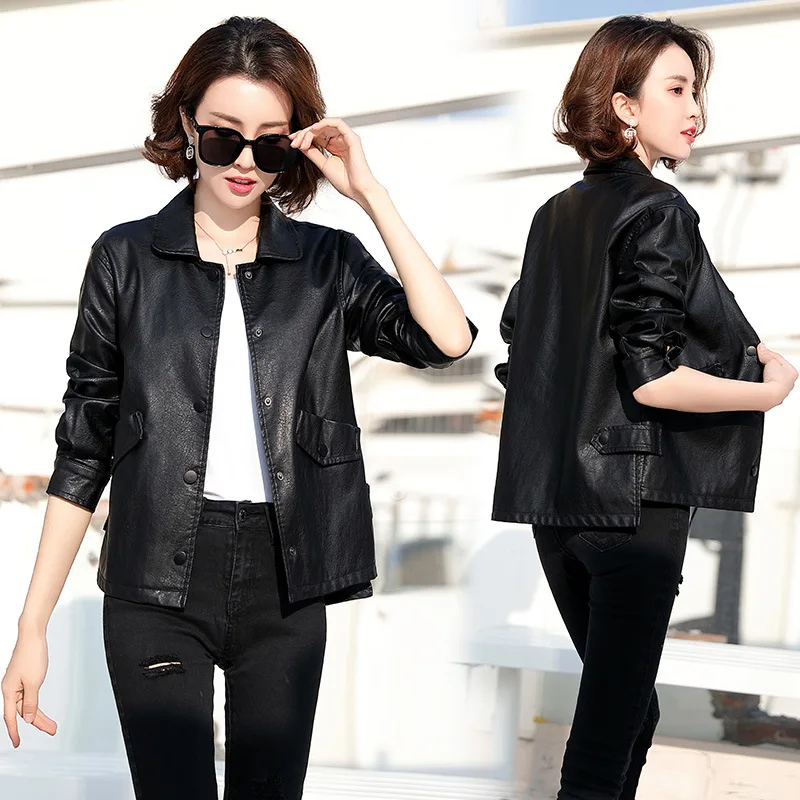 Leisure leather jacket for women's new 2024 spring and autumn season, new short jacket for Korean version, loose and slimming