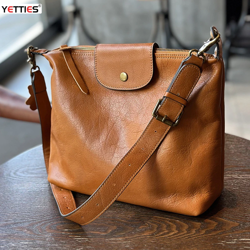 Vintage vegetable tanned cowhide women's bag Leather single shoulder crossbody casual large capacity holiday bag