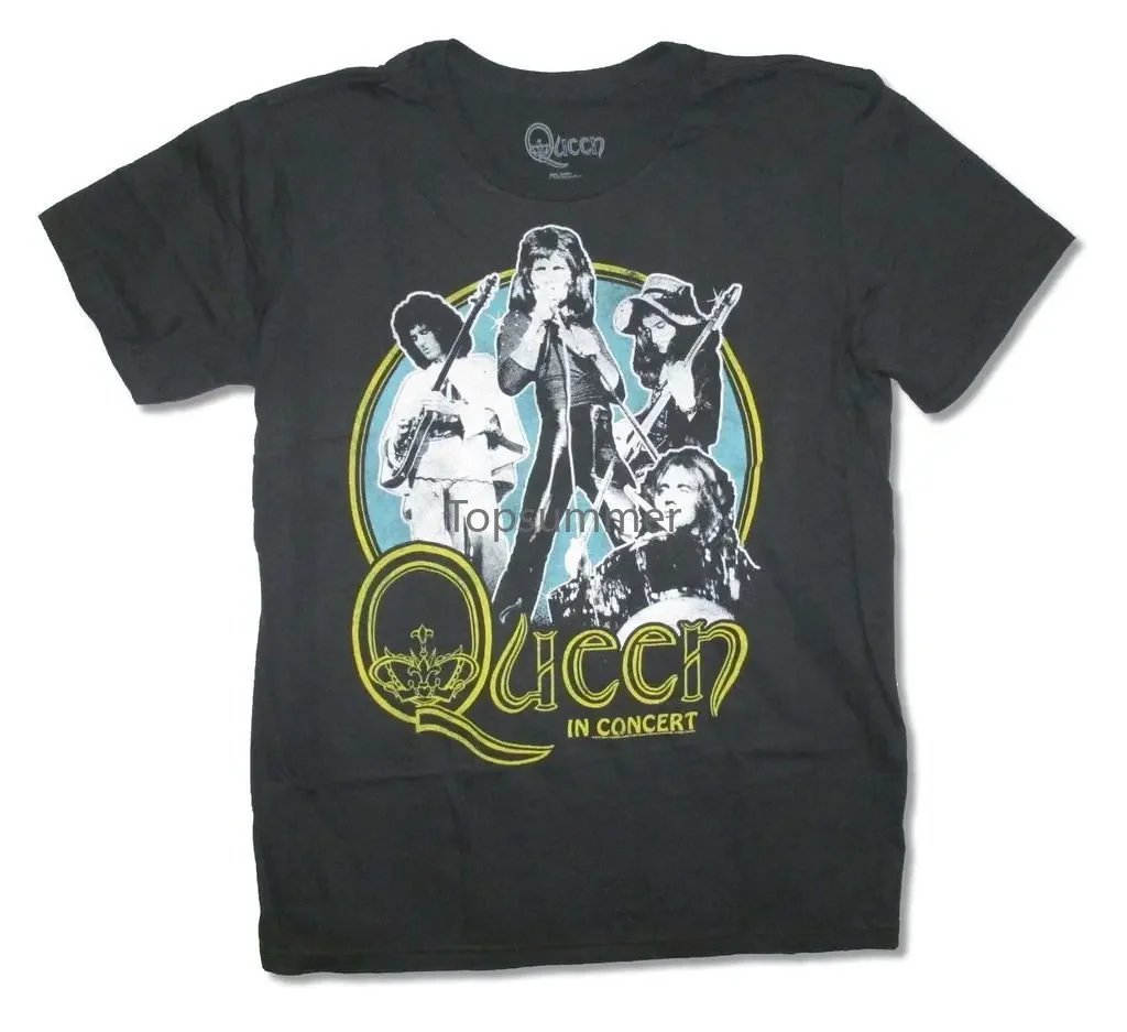 

Queen In Concert Classic Band Image Adult Black T Shirt New Summer Man T-Shirt Tops Tees New Tee Shirts Hipster O-Neck