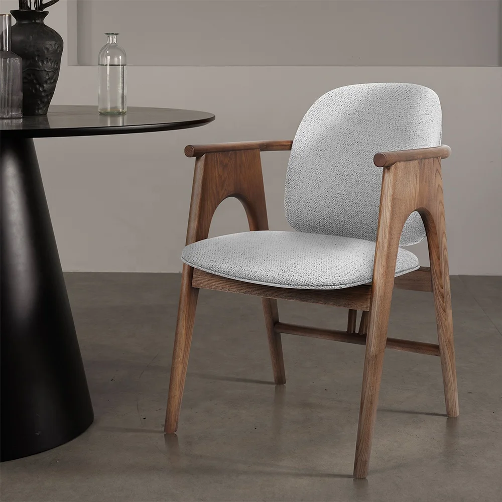 

Unique Design Wood Dining Chair Wooden Restaurant Chair With Armrest And Confortable Cushion