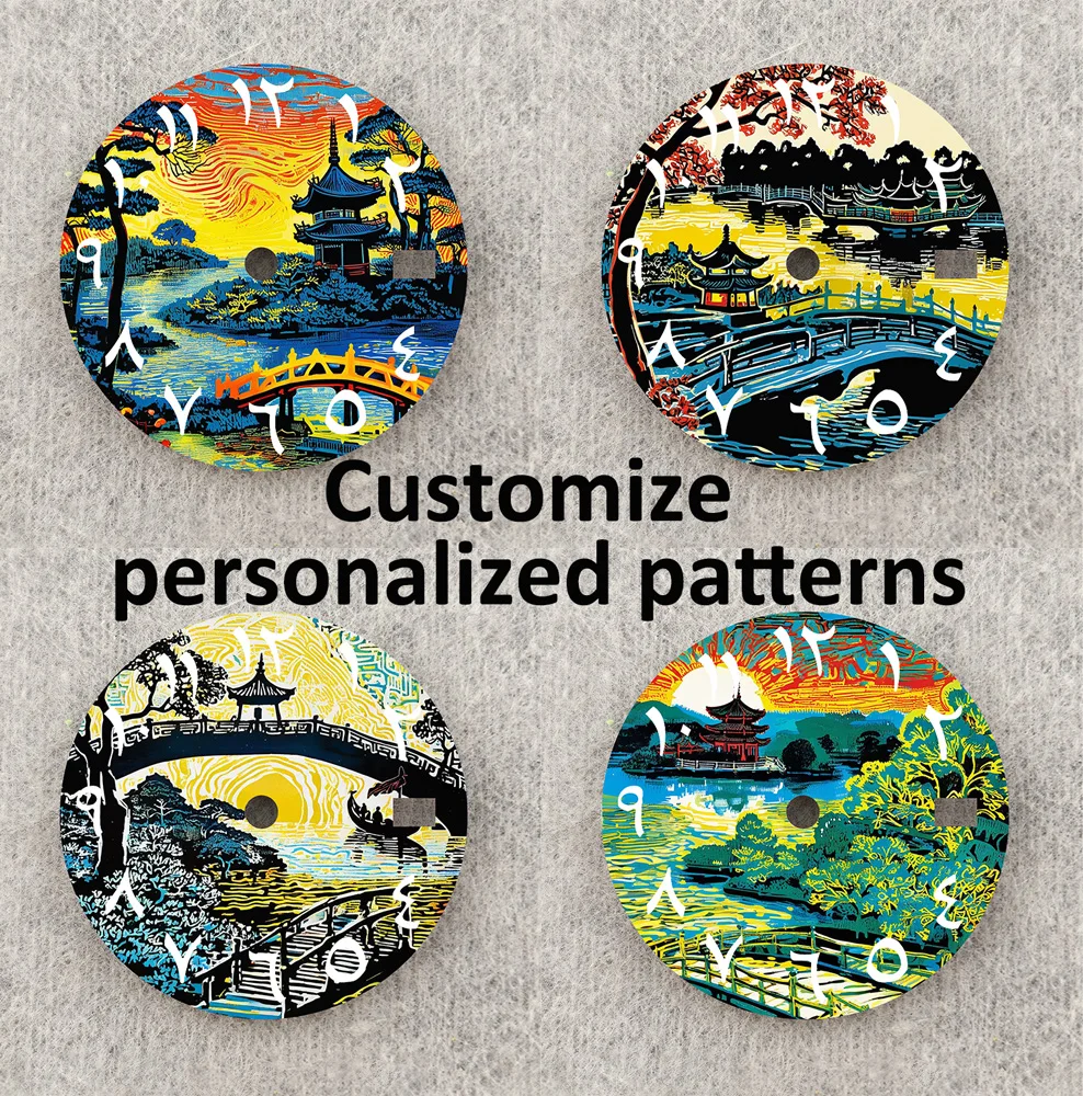 Nh35 dial pôr do sol torre antiga dial 28.5mm algarismos árabes dial caber nh35/36 movimento relógio peças acessórios de substituição