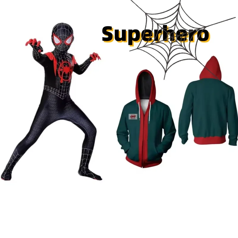 

Толстовки с супергероями для взрослых и детей Майлз Моралес, толстовка на молнии в 3D стиле, куртка с пауком Гвен для аниме, карнавальный костюм на Хэллоуин