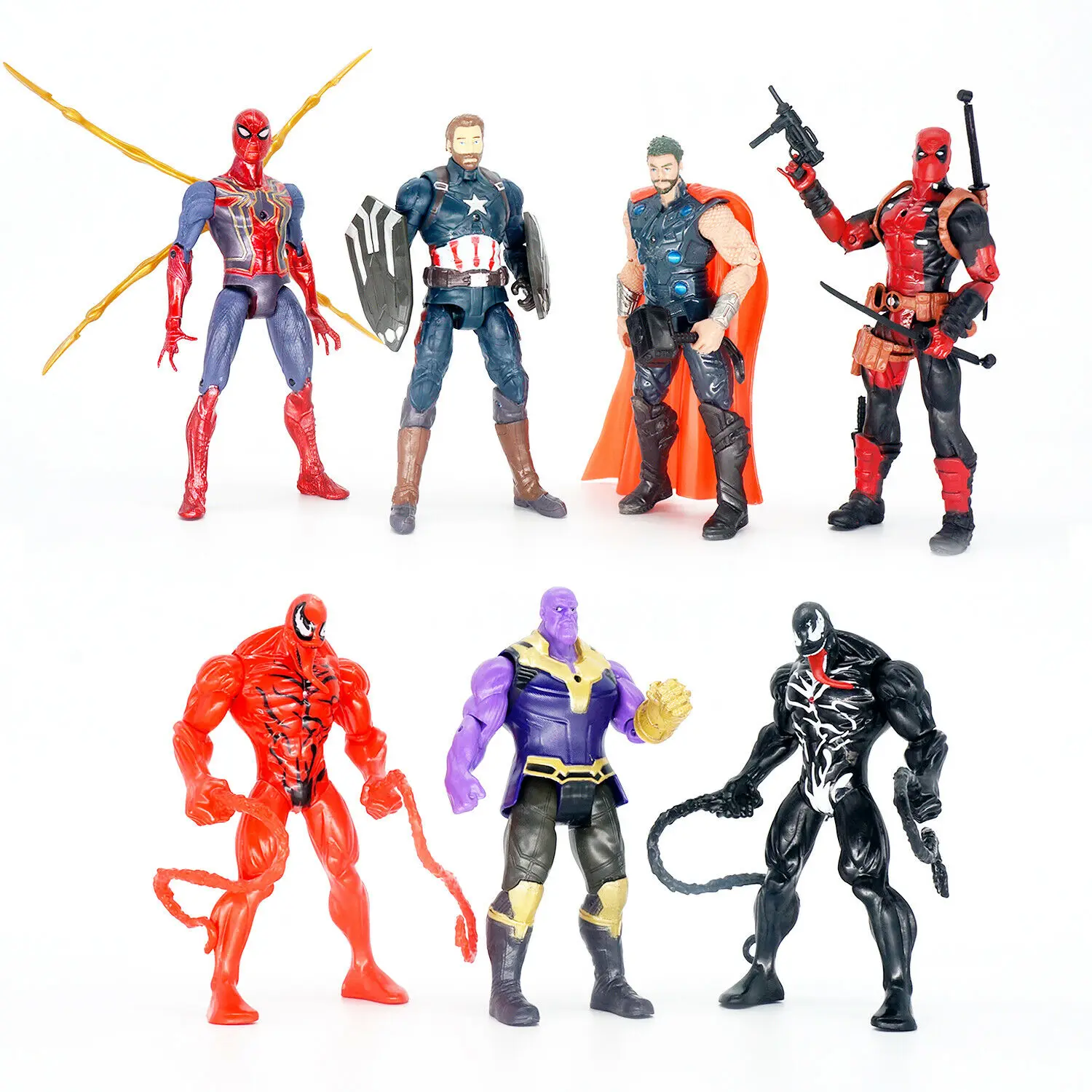 

7PCS/Set Marvel Avengers Iron Spider Man Captain America Action Figures Toys Thor Deadpool Model Dolls Birthday Gift For Kids