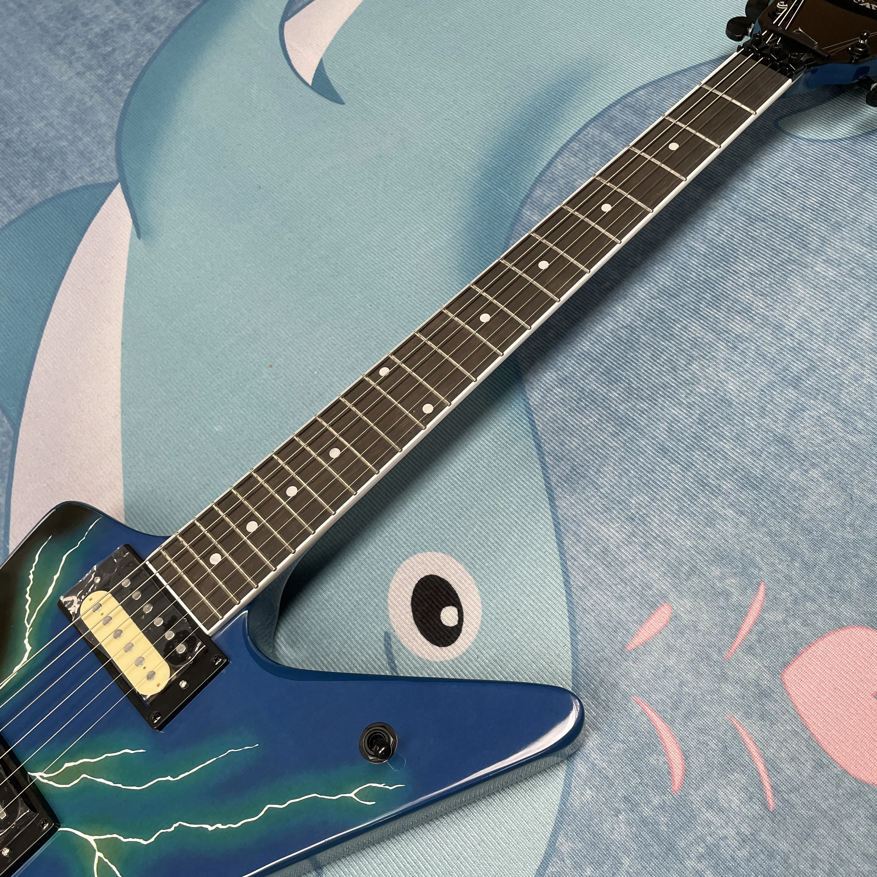 Blue electric guitar, double-coil pickup multi-knob volume control electric guitars, stage performance electric guitarra view 4
