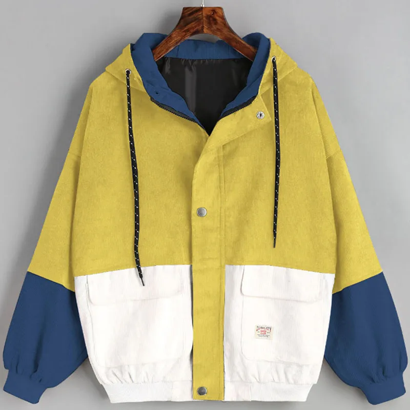 Color Block Patchwork Corduroy Hooded Fashion Jackets Men Hip Hop Hoodies top comfortable Coats Male Casual Streetwear Outerwear