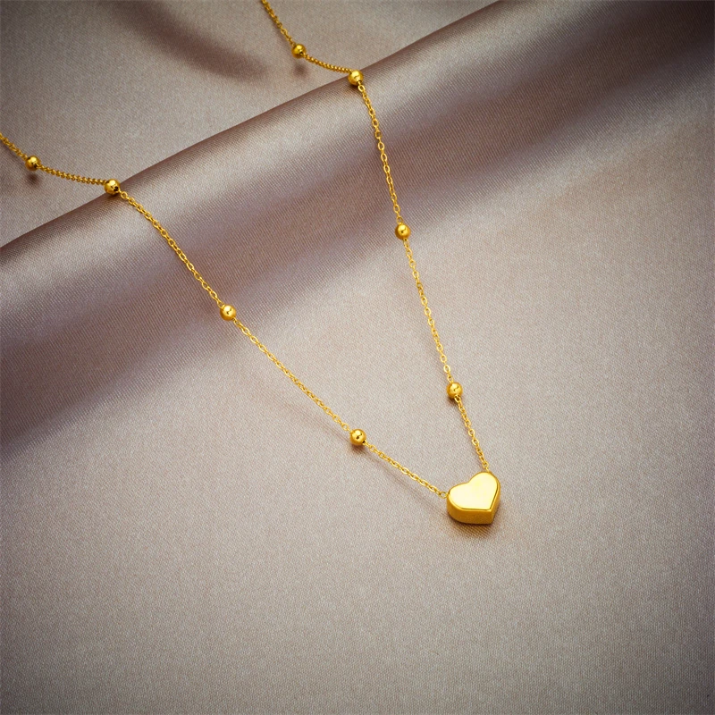 DIEYURO 316L Stainless Steel Gold Color Heart Love Chain Necklace Bracelets For Women Girl New Fashion Non-fading Jewelry Set