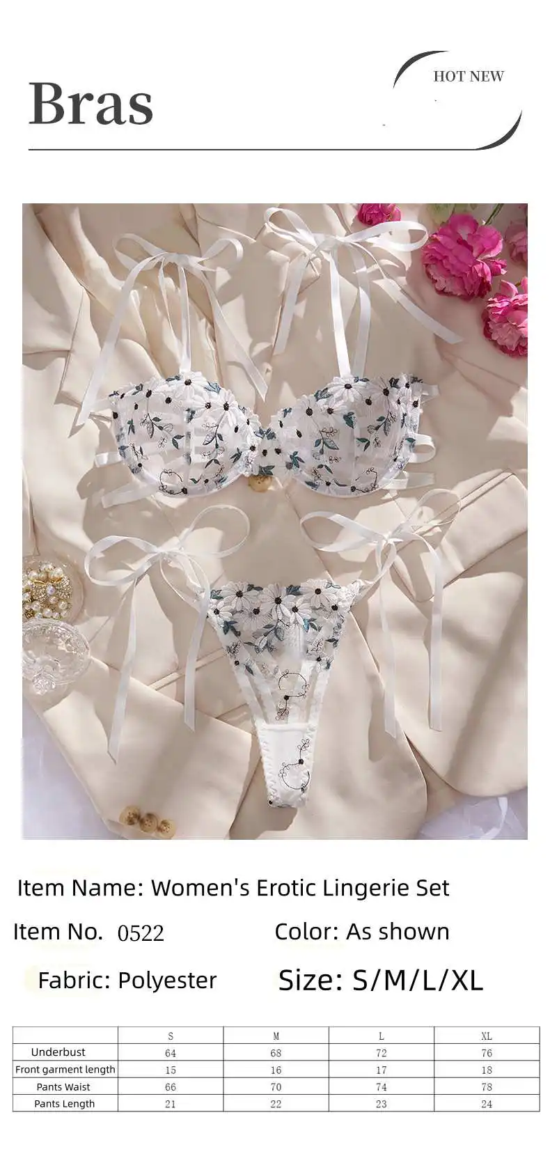 

Ribbon Sexy Lingerie Set, Skin-friendly & Breathable Floral Lace Underwear, Cross-border Ultra-thin Embroidered Bra