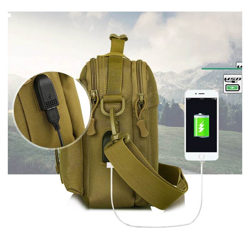 Small USB Tactical Handbags Bag Men\'s Messenger Sport Crosscody Bags Sling Single Shoulder Camping Hiking Bag Daily Bag