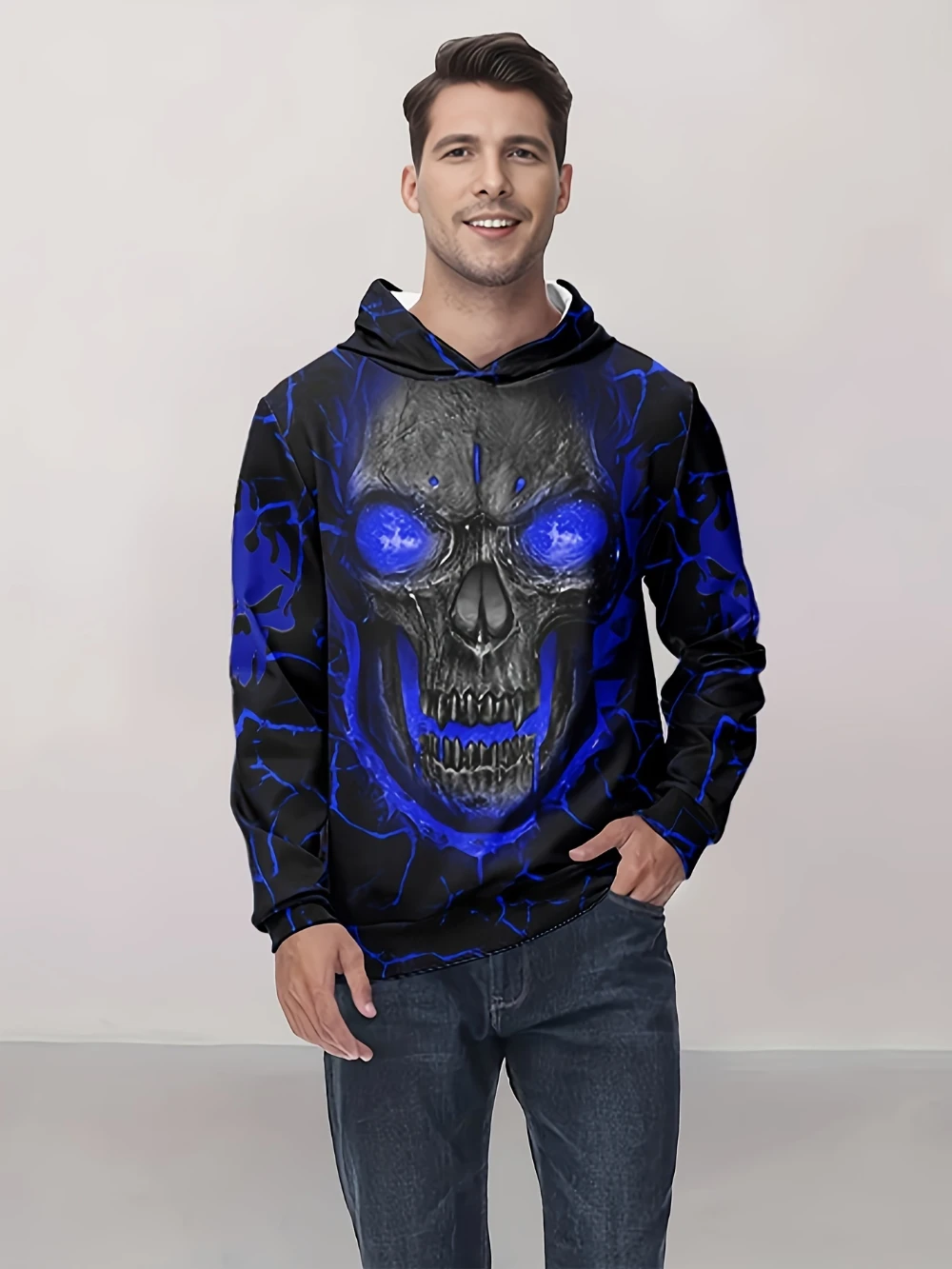 

Men's 3D Skull Print Hoodie Spring and Autumn Long Sleeve Pullover Halloween Streetwear Style Men's Long Sleeve Men's Clothing
