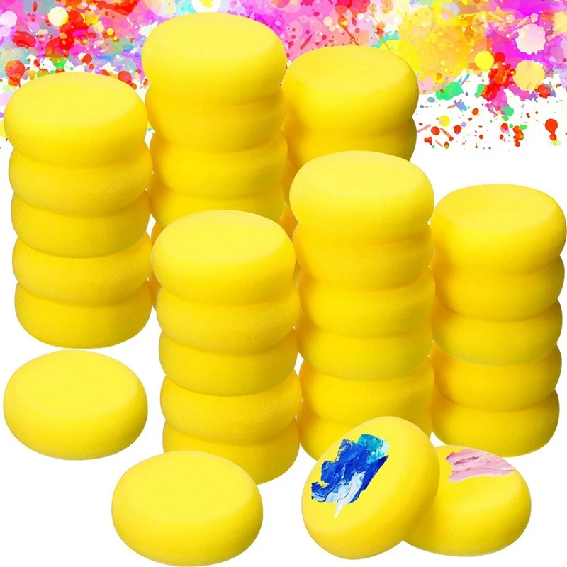 

60 Piece Yellow Painting Sponge, 3In Watercolor Synthetic Sponge Artist Sponge Round Sponges For Watercolor,Crafts,Pottery