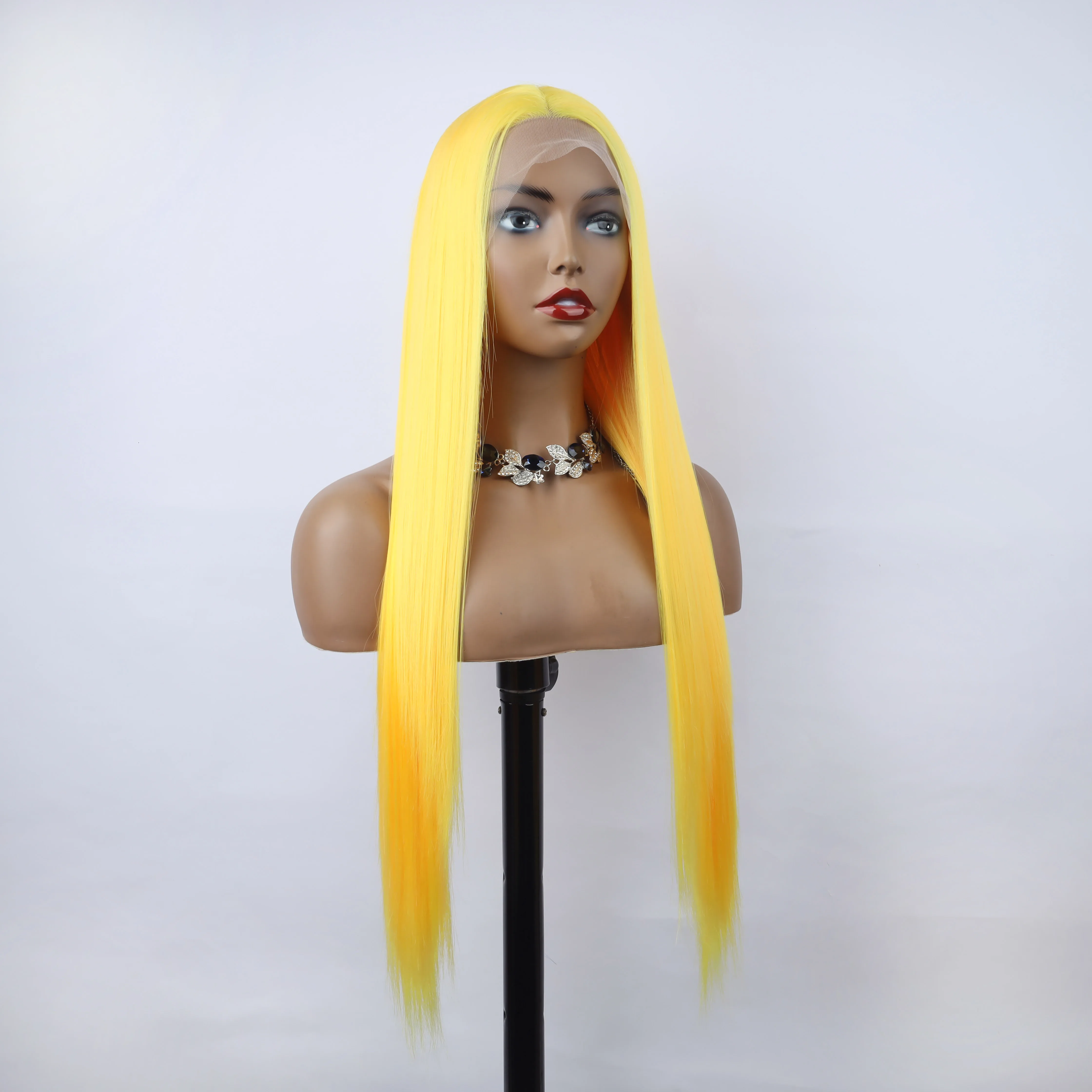 

Fashion Straight Wig Synthetic Lace Front Wigs Yelow Female Lace Wig 13X3 For Black Women Cosplay Hair Daily Use