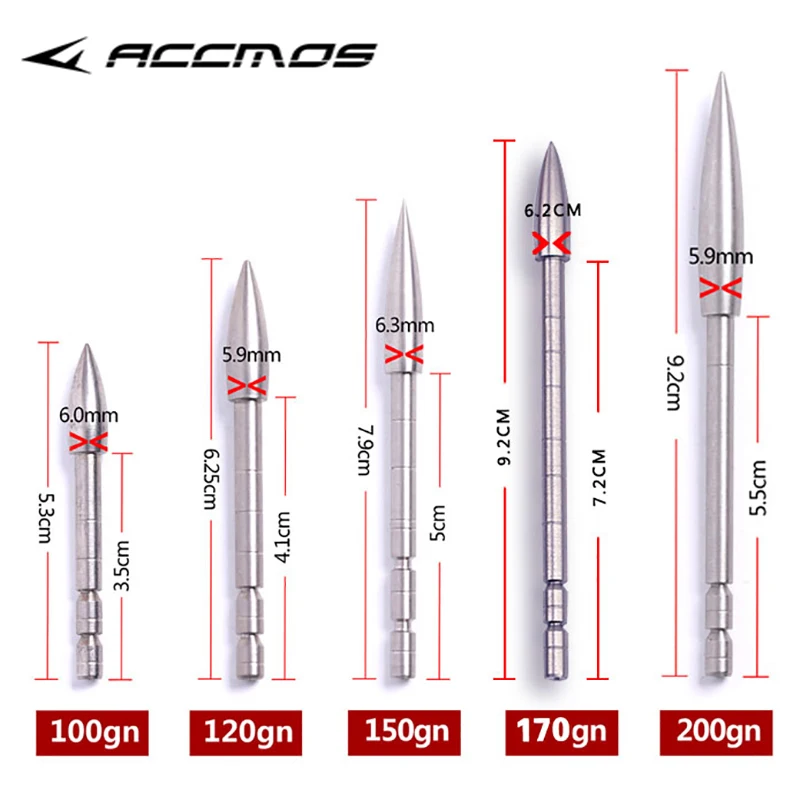 Stainless Steel Bullet Point Tip for ID, Shaft Arrow Head, DIY Archery Accessory, 80, 100, 120, 150, 200 Grain, 4.2mm