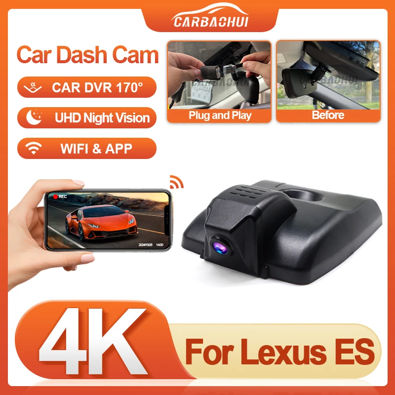Plug and play Car DVR 4K 2160P Dash Cam For Lexus ES ES350 ES240 ES300 ES330 ES250 ES300H 2019-2025 Loop recording Dashcam