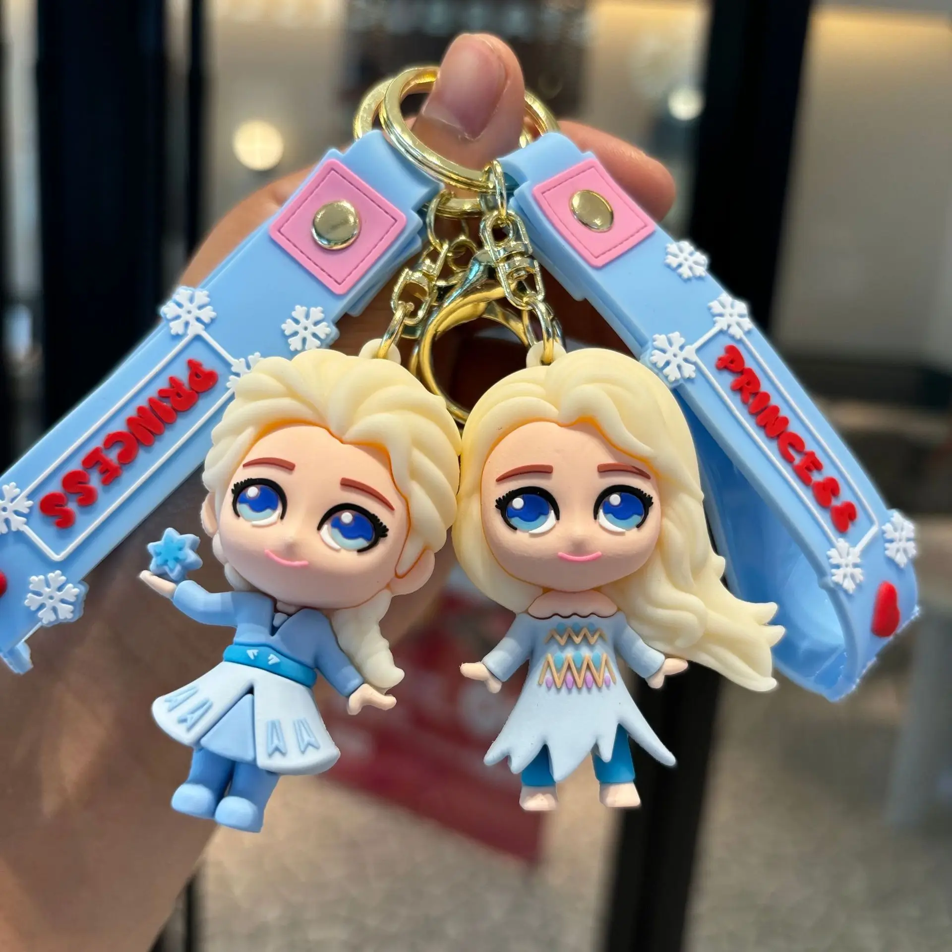 Elsa and Anna Keychain Set, Frozen Snow Queen & Princess Cartoon PVC Keyring, Durable Car Keys Bag Charm for Kids Fans