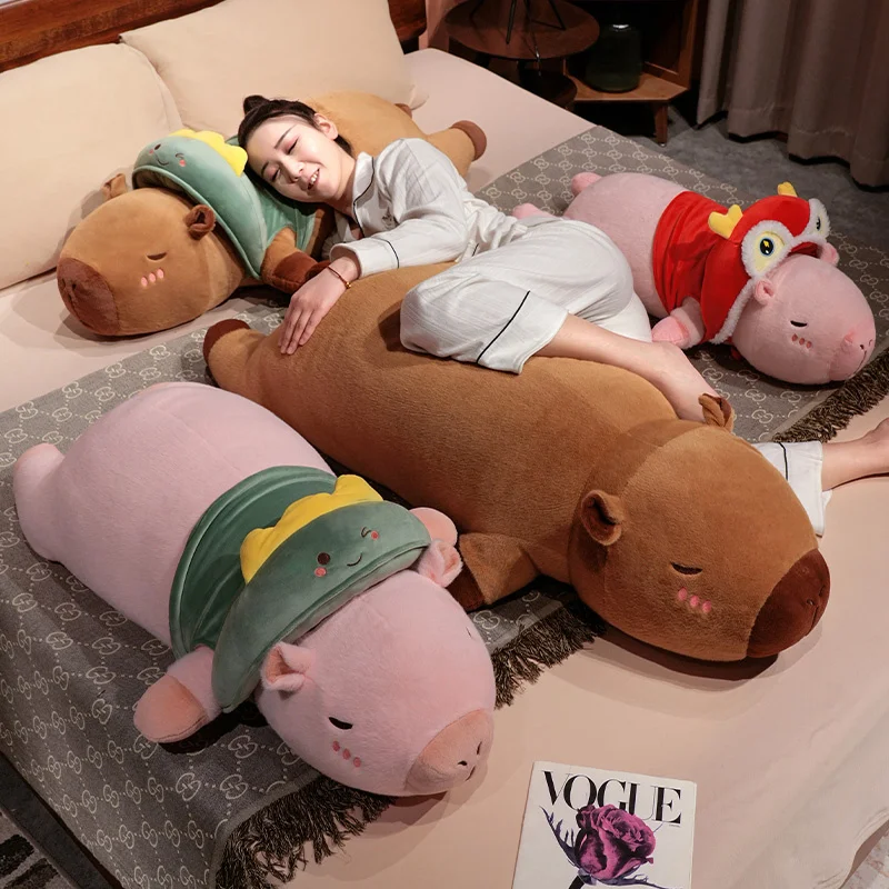 Adorable capibara, almohada larga, juguetes de peluche, sombrero, pollo, dinosaurio, muñecos de peluche suaves, decoración, regalos de cumpleaños para bebé