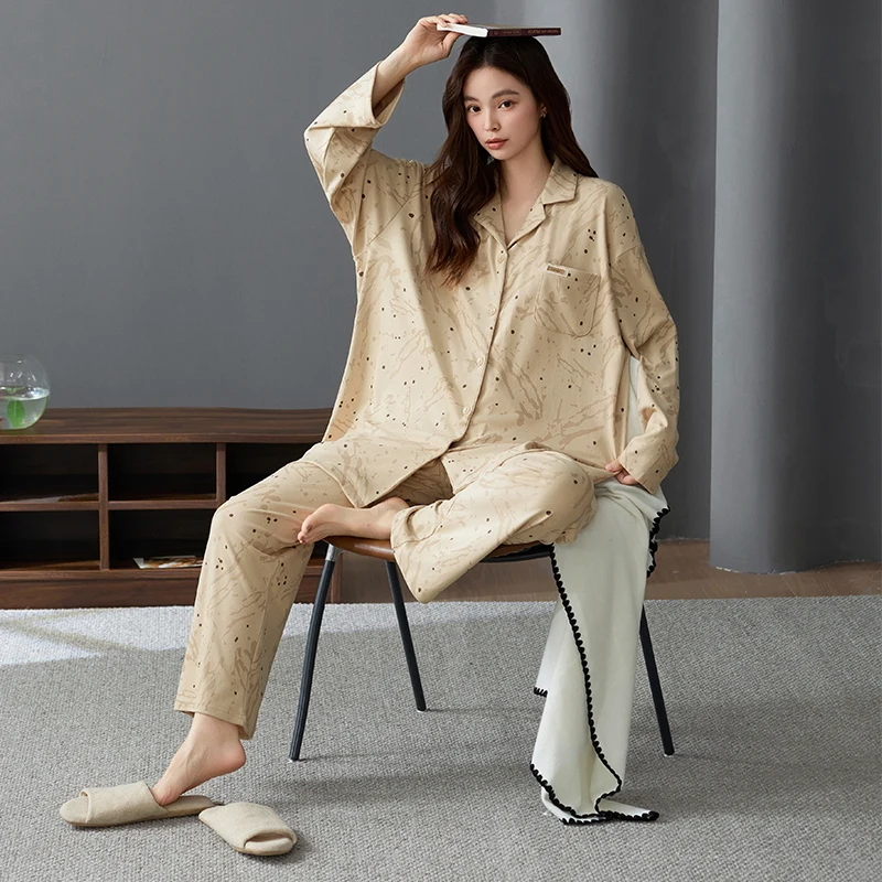 Winter Women Thin Velvet Pajamas Set Female Long Sleeve Turn-down Collar Home Clothes