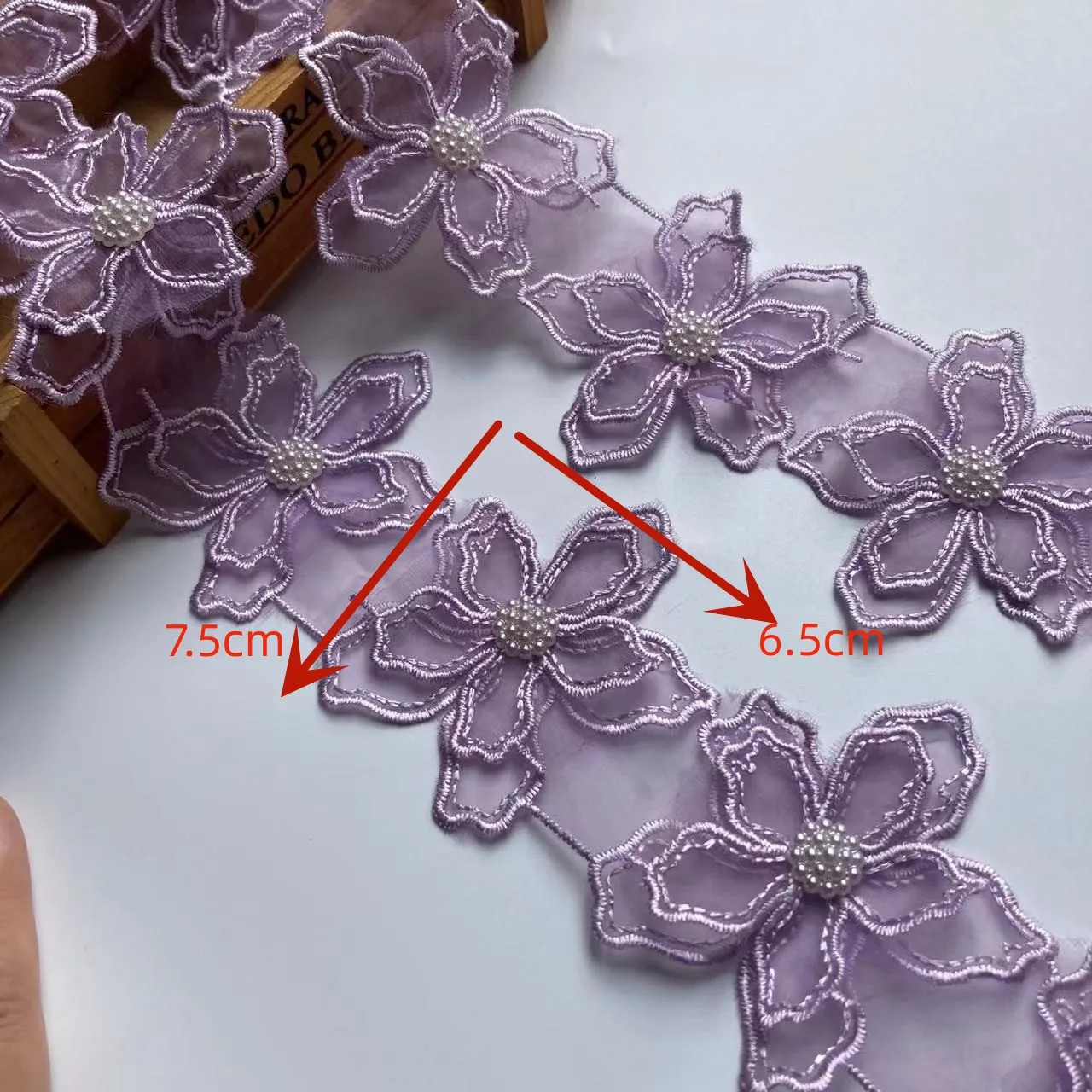 1 Yard 7.5cm  Purple Pearl Beaded Embroidered Flower Lace Trim Floral Applique Patches Fabric Sewing Craft Vintage Wedding Dress