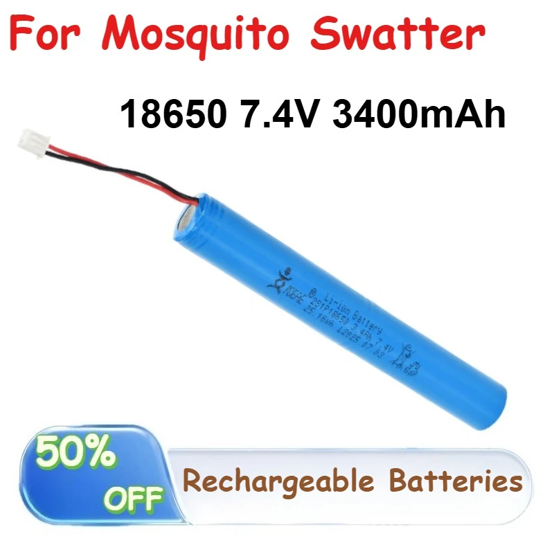 

10 Pcs 18650 7.4V Lithium Battery 3400mAh Large Capacity for Mosquito Swatter Rechargeable Batteries