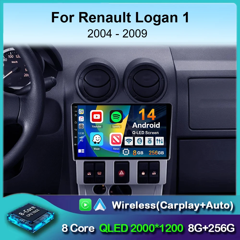 

Android 14 Carplay Auto Wifi+4G DSP For Renault Logan L90 2004 2005 2006 2007 Car Radio GPS Navigation Multimedia Video Player