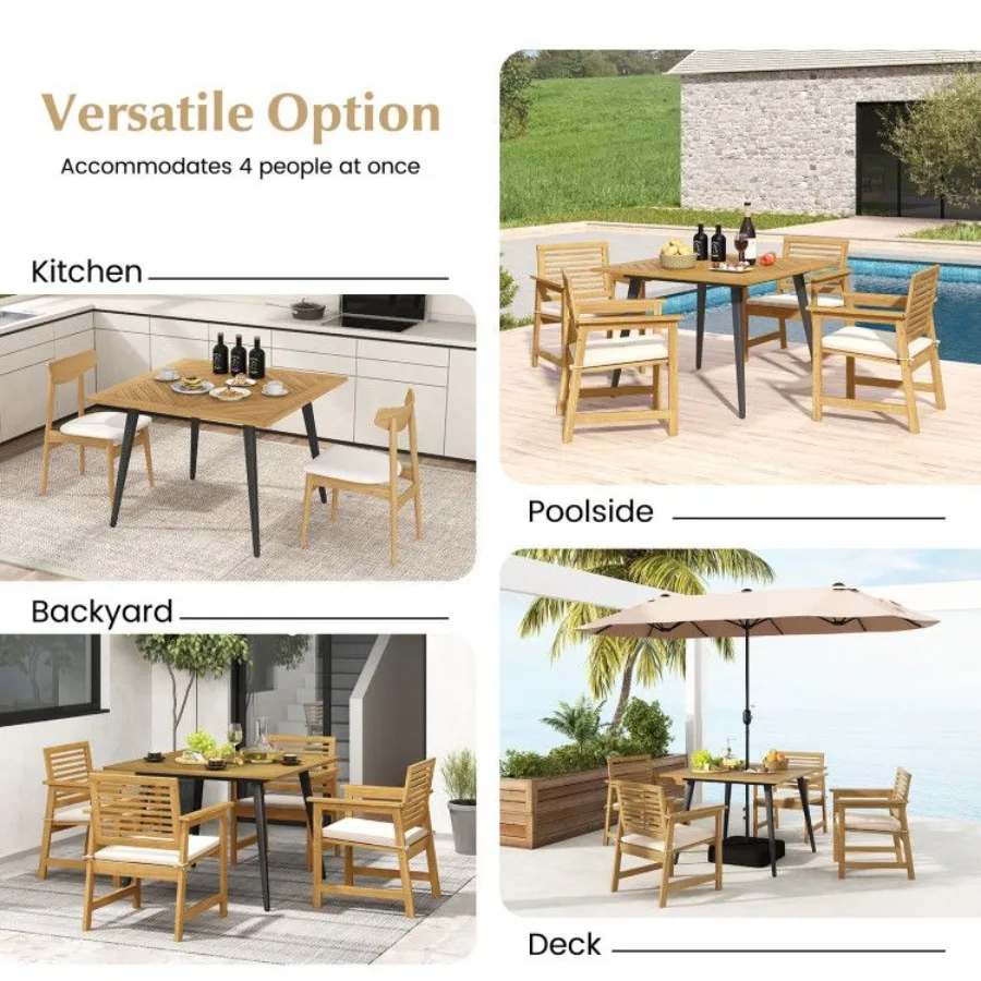 

4Person Acacia Wood Outdoor Dining Table for Garden Poolside and Backyard