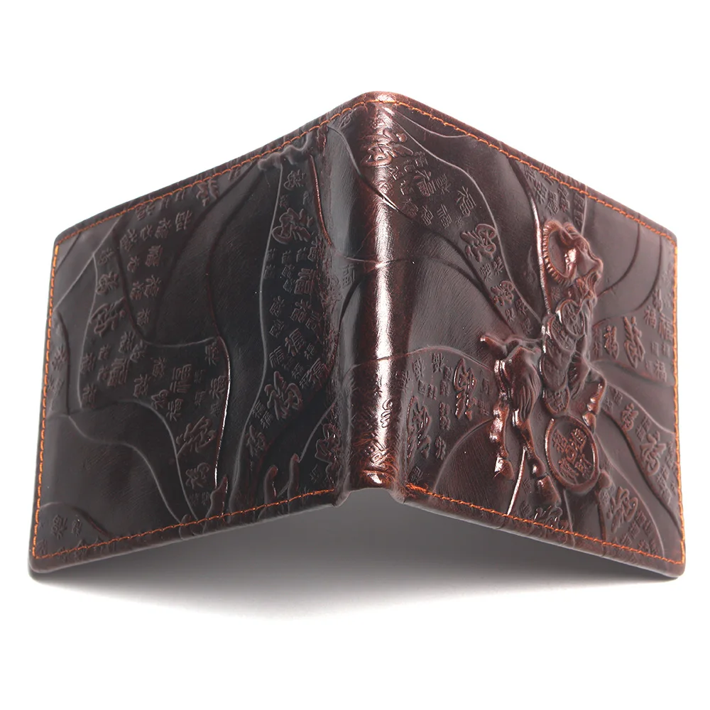 3D Antelope Pattern Purse Genuine Leather Wallet Men Male Real Vintage Cowhide Money Bag Top Quality