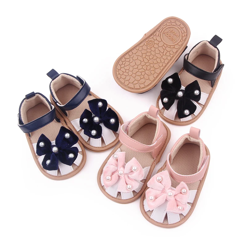 Baby Summer Sandal for Toddler Girls Outdoor Prewalking Shoes Cute Bowknot Design with Pearls