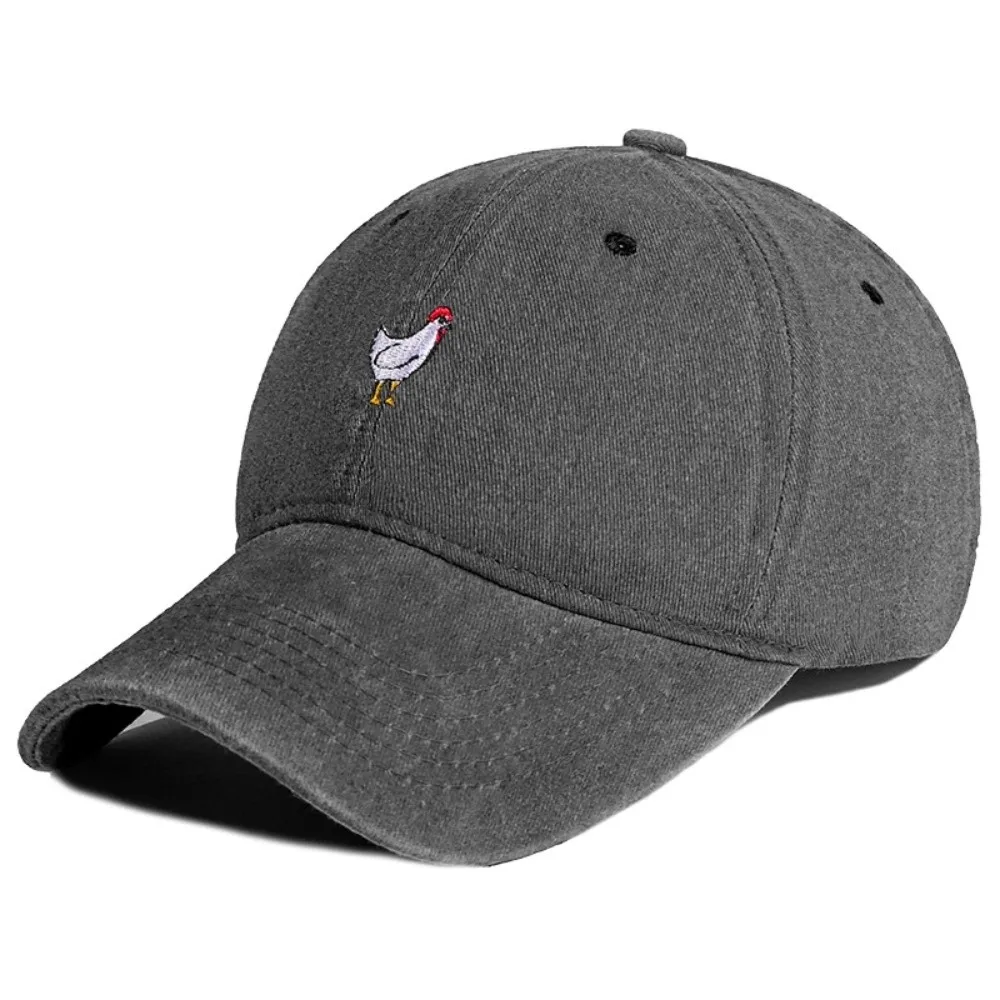 

Chicken Patterned Embroidery Baseball Cap Washed Cotton Visor Peaked Cap Adjustable Cartoon Baseball Hats