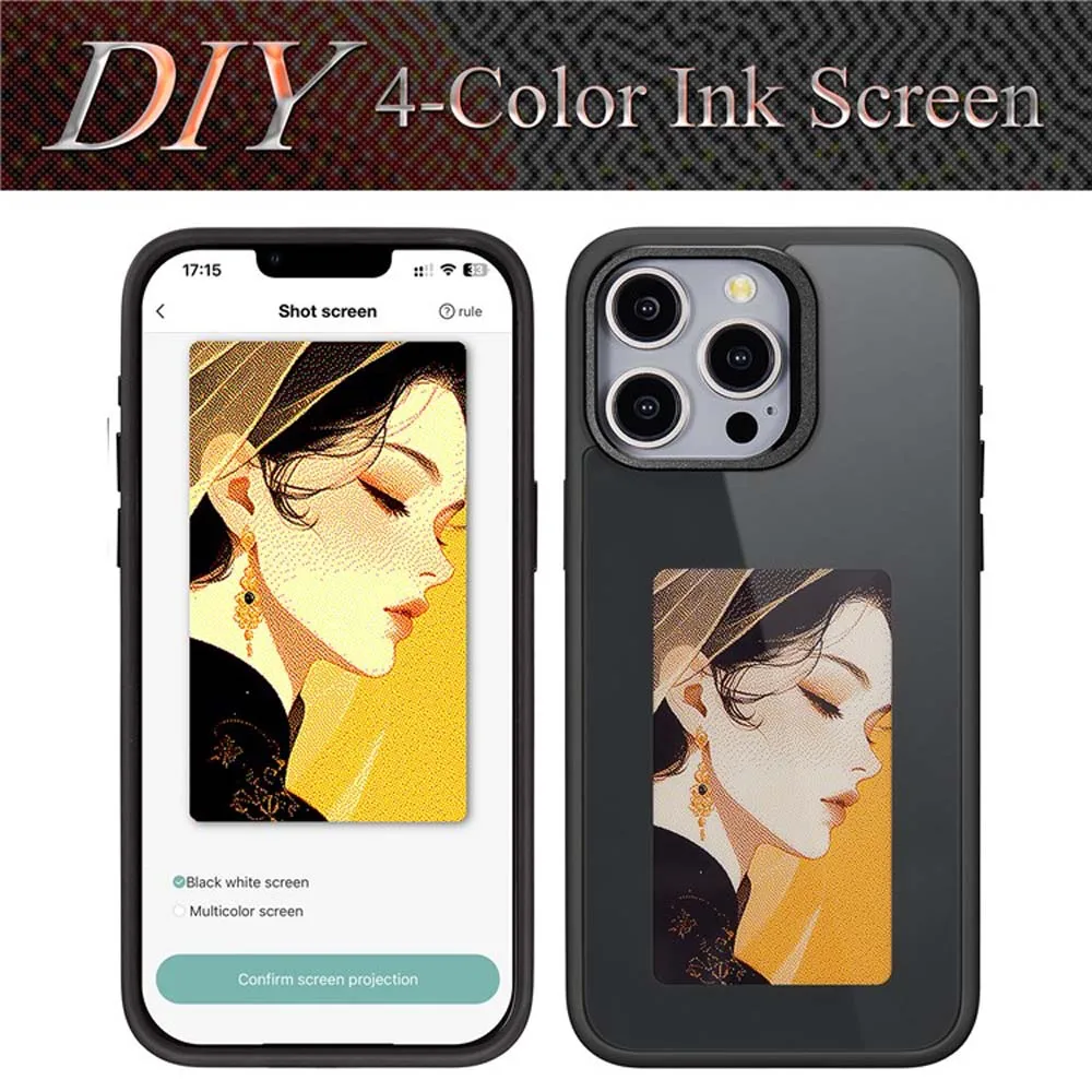 Imagem -04 - Amorus Eink Screen Smart Phone Case Nfc Refesh Case Display Faça Você Mesmo Bateria Livre Cores Iphone 15 14 13 Pro Max