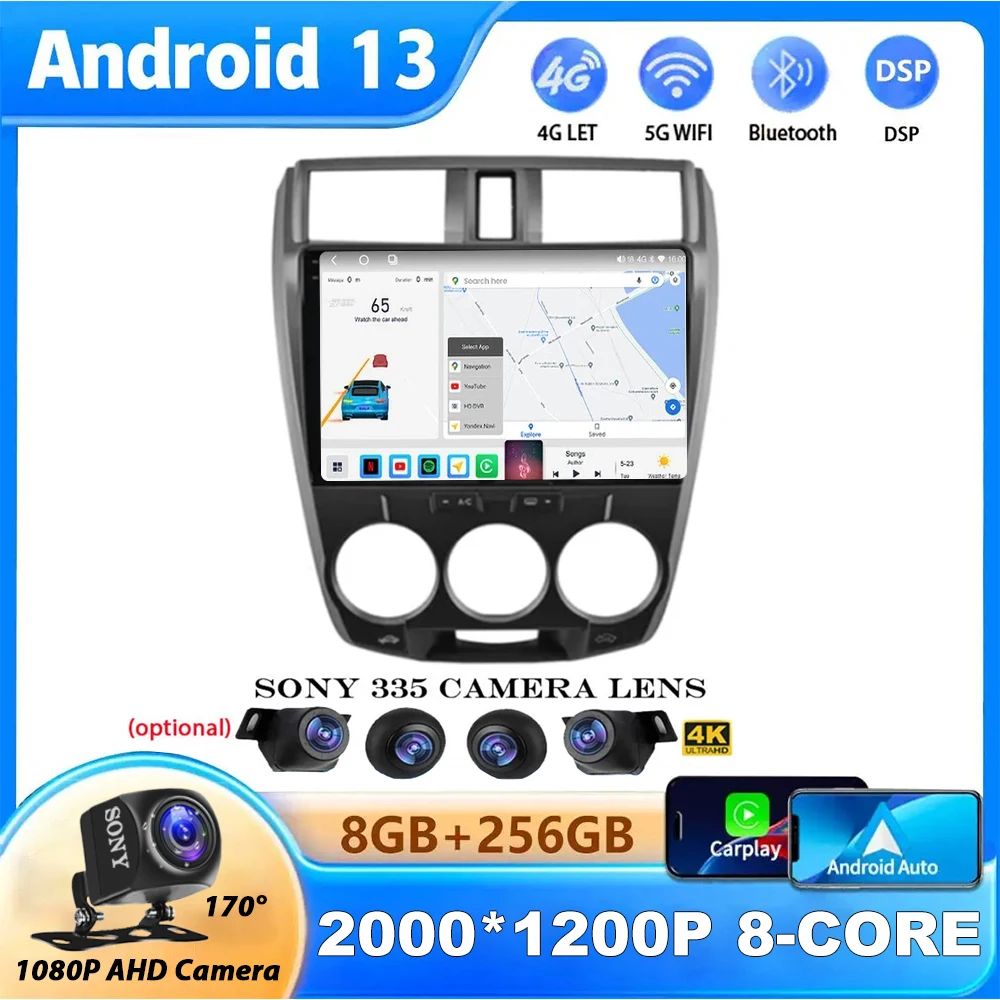 

360 Camera Stereo Android 13 Car Radio For Honda City 2006 - 2014 Multimedia Video Player Auto Carplay DSP BT Navigation