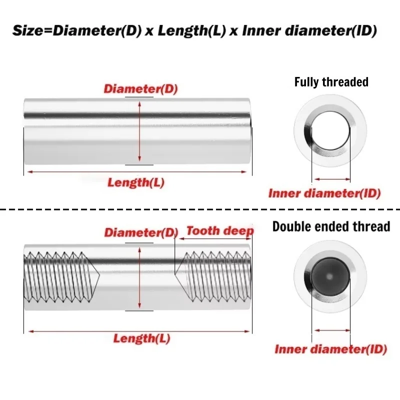 M8 M10 Double Head Internal Thread Cylindrical Pin Female Thread Locating Dowel Pin 304 Stainless Steel OD 14/16mm L 10-100mm