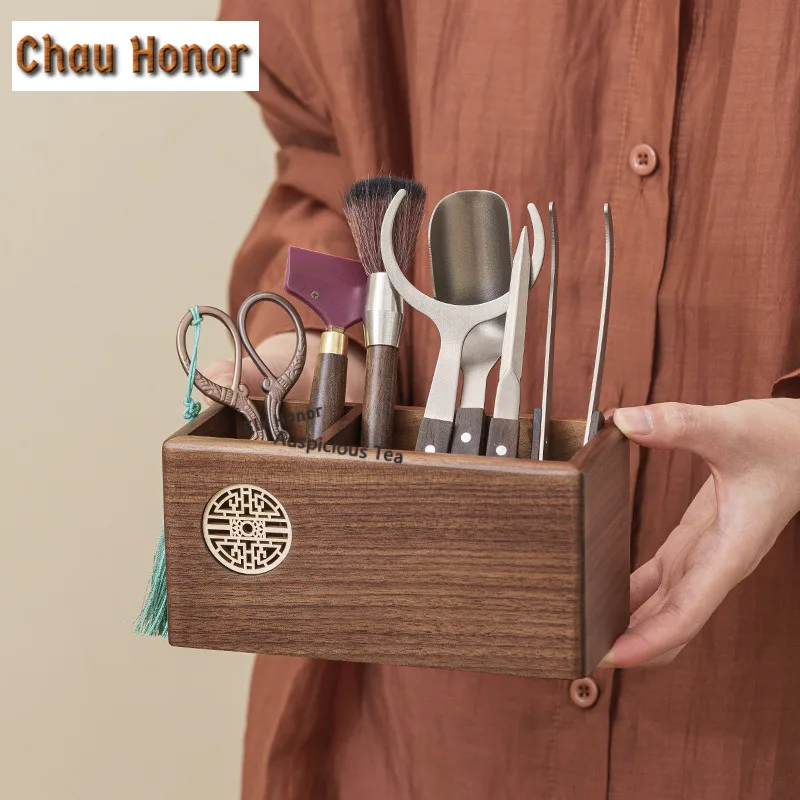 Walnut Double Lattice Tea Six Gentlemen Handmade Knife Spoon Tea Set Tea Tool Set Teaware Utensils Oolong Tea Tea Ceremony Craft