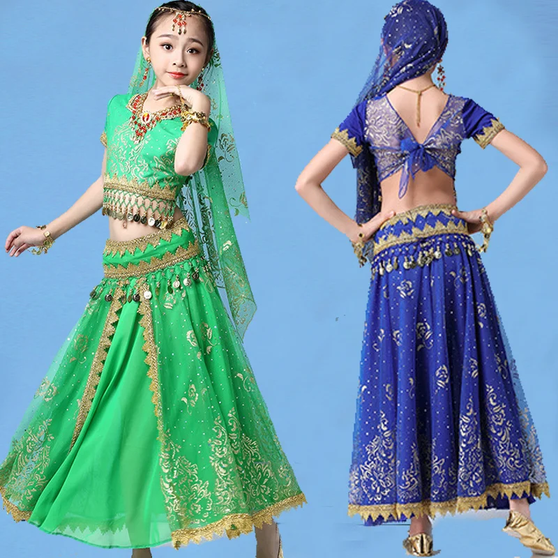 Girl Oriental Indin Dress Kids Belly Dance Costumes Set Bollywood Indian Dancing Clothes Performance Costume Suit