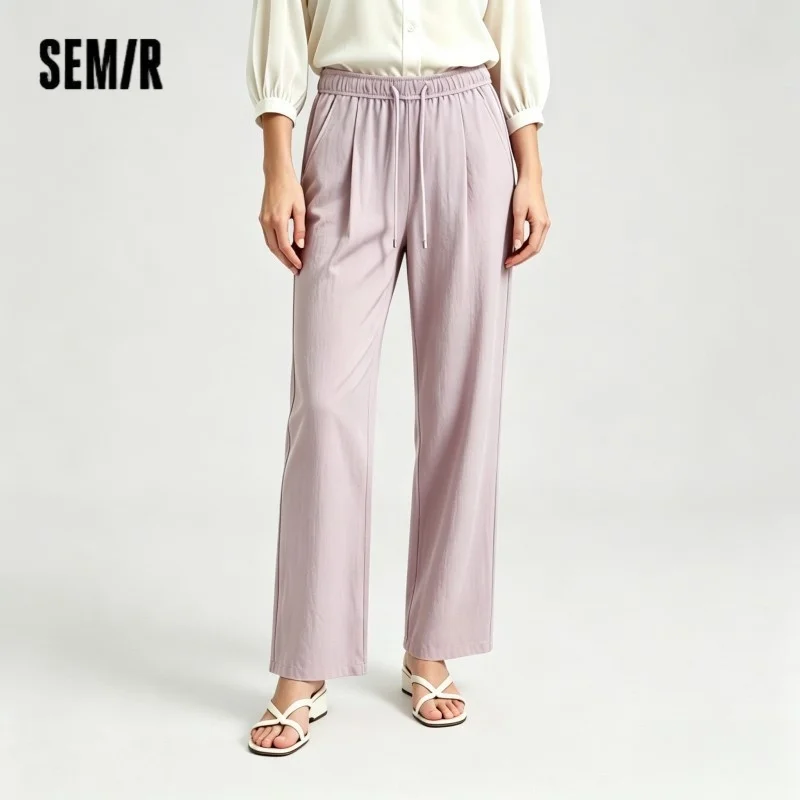 

Semir Cooling Antibacterial Casual Pants Women Elastic Waist Wide Leg 2025 Summer New Solid Color Ankle Pants for Versatile Wear