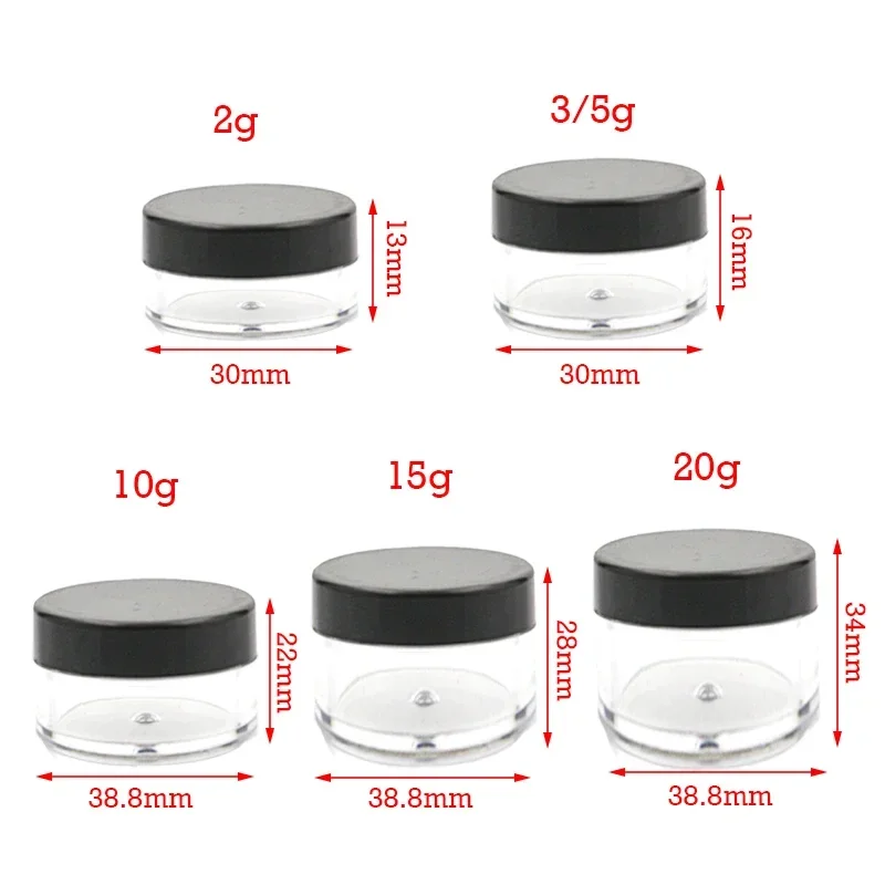 100Pcs 2/3/5/10/15/20ml Mini Cream Jars Portable Plastic Jar with Screw Lid Empty Cosmetic Lip Balm Containers Refillable Bottle