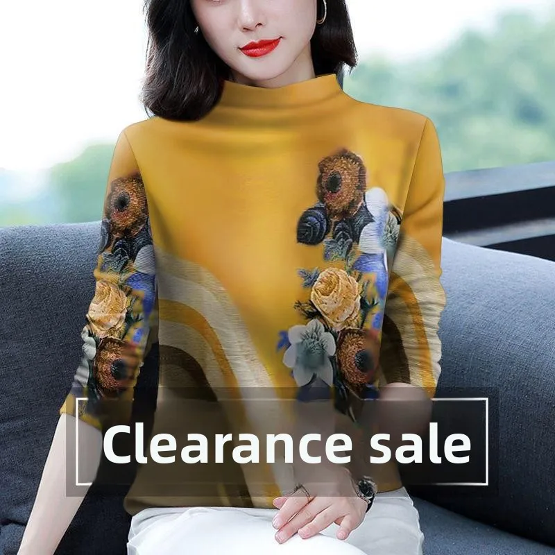 Double-Sided Fleece Warm T-Shirt Women's Autumn Winter Base Layer Shirt Self-Heating Brushed Velvet Half High Collar Mom Style