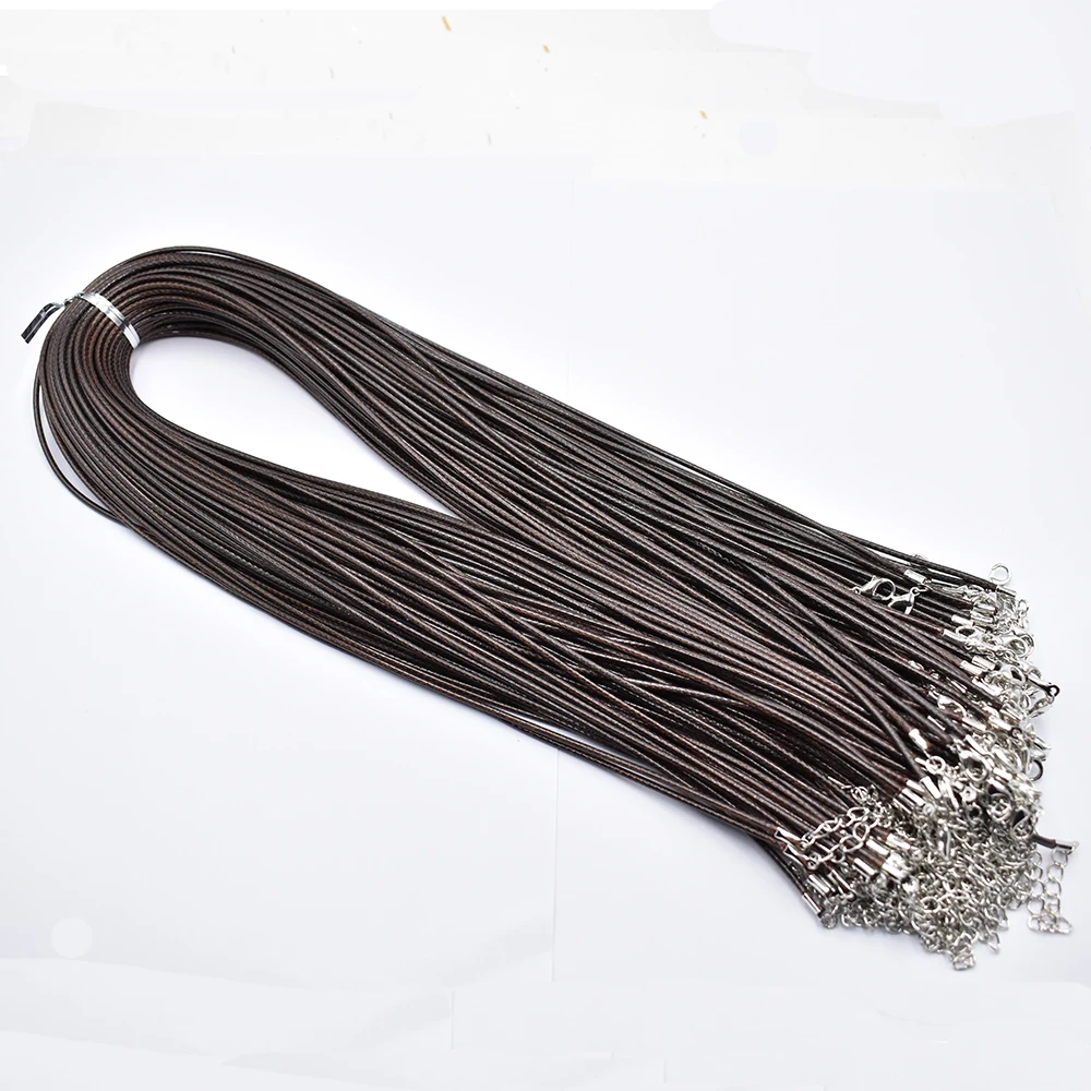 

Fast Ship 2mm coffee Wax Leather Cord Necklace Rope 60cm Chain Lobster Clasp DIY Jewelry Accessories Wholesale 100pcs/lot