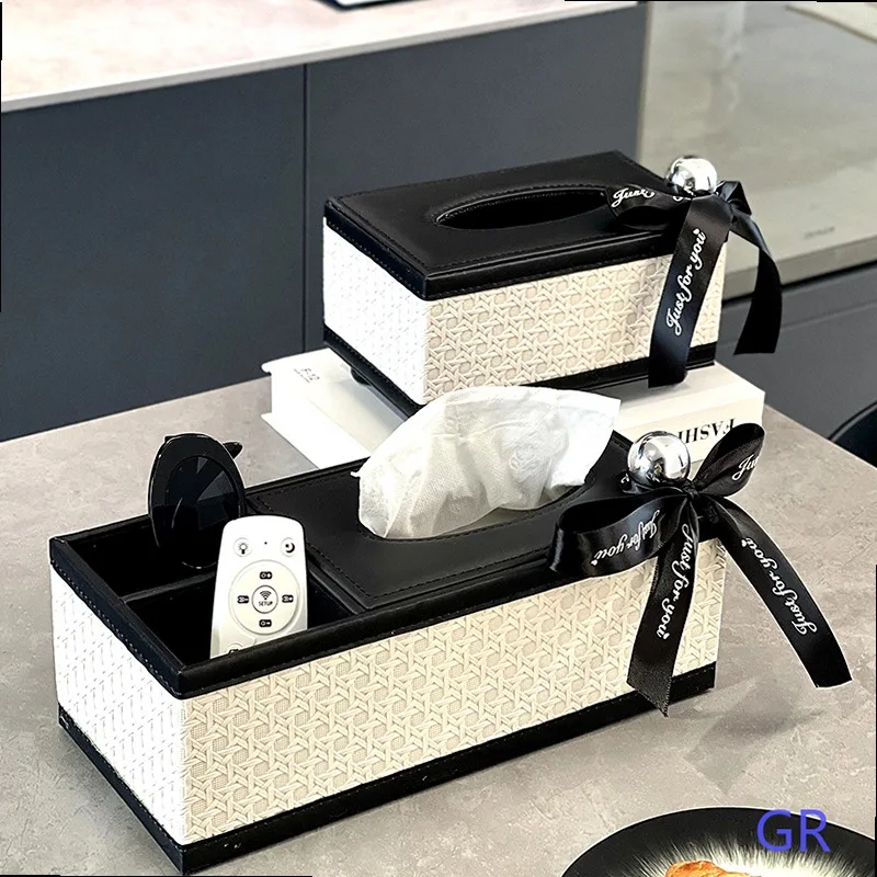 Premium Tissue Box Cover for Living Room, Multifunctional Remote Control Storage Napkin Holder view 3
