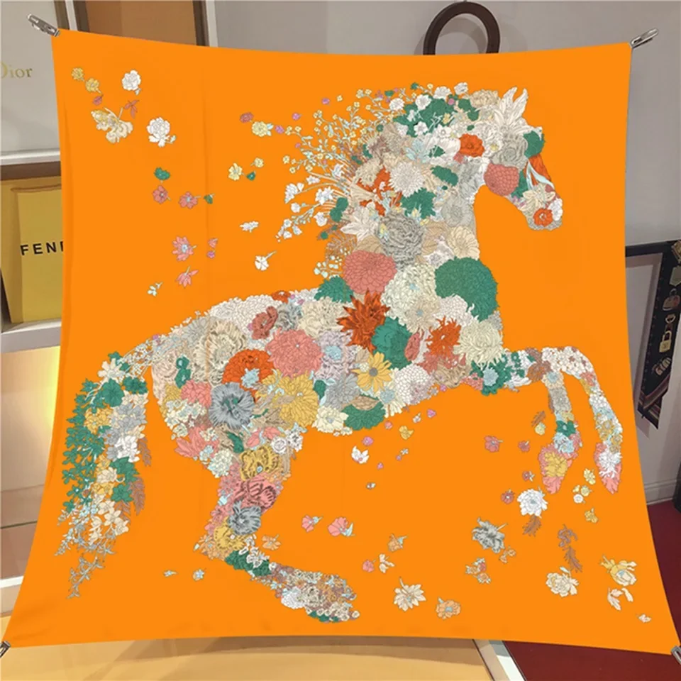 

90x90cm New Fashion Twill Silk Scarf Women's French Retro Style Bandana Shawl Wrap