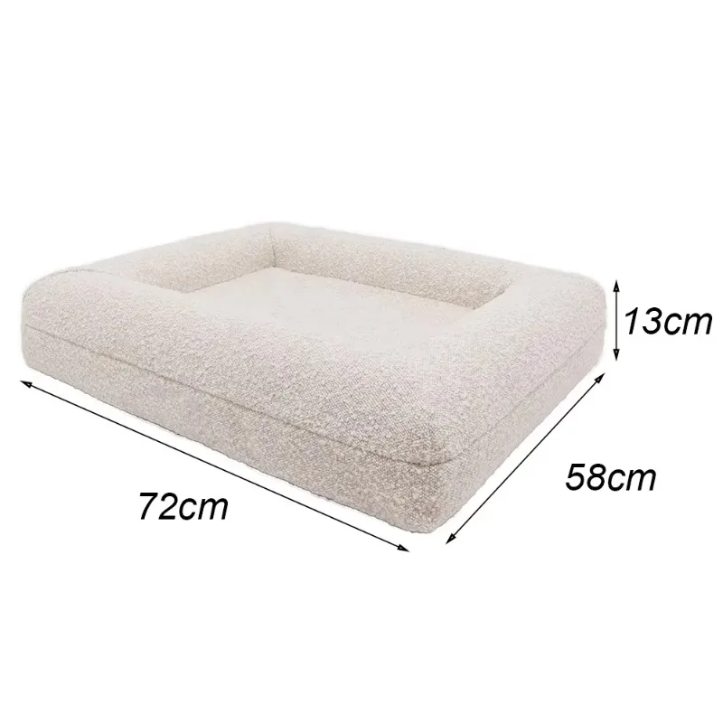 Orthopedic Foam Dog Bed Waterproof Linen Cream Neutral Bone Pattern Detachable Washable Cover Pet Sleeping Cushion