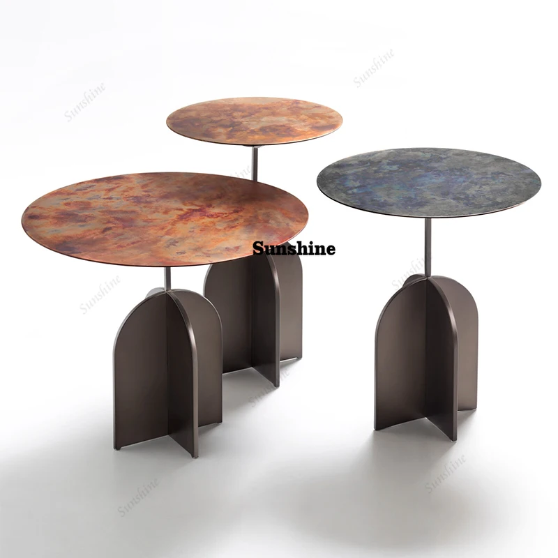 italian metal pallet side table antique round coffee table modern luxury living room villa furniture
