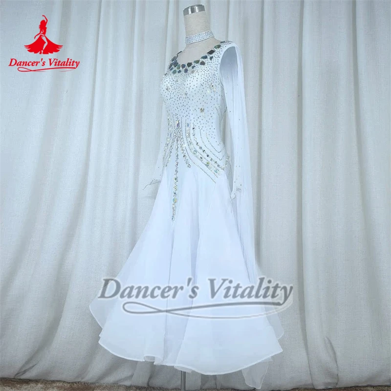 Weißer, langärmliger Gesellschaftstanz-Wettbewerb, große Schaukel, elegante Kleider, individuell, für Erwachsene, Frauen, Walzer, Tango, Kleidung der Tänzerin Vitalität
