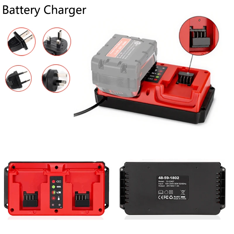 

For Milwaukee 18V 20V Battery Dual Port Fast Charger Combo 48-11-1815 48-11-1820 Portable Fast Charger