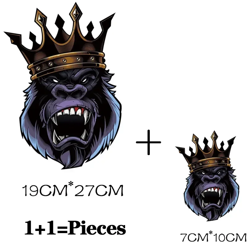2 sztuk/partia naszywki termotransferowe król goryl zwierzę psie żelazko na naklejkach na odzież termosamoprzylepna koszulka DIY