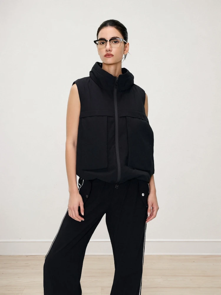 

Летний комплект 2026: жилет с воротником-стойкой и широкие брюки из полиэстера для работы, универсальный комплект из двух предметов