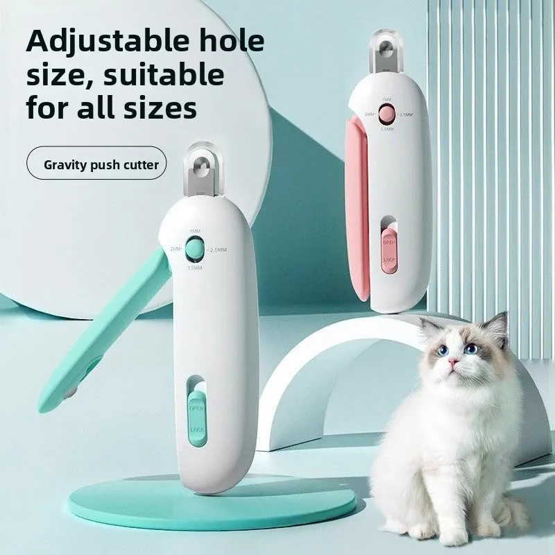 重力式ペット用爪切り-調整可能な丸穴ハサミ-猫とウサギ用-初心者向け小型ブラインドハサミ
