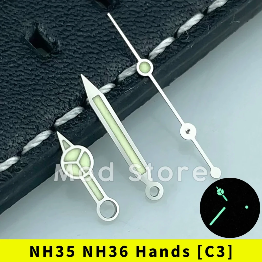 Silver Watch Hands Set Mod For NH35 NH36 4r35 4r36 Mov\'t SUB Style BGW9 C3 Lume Polished Finish watch parts