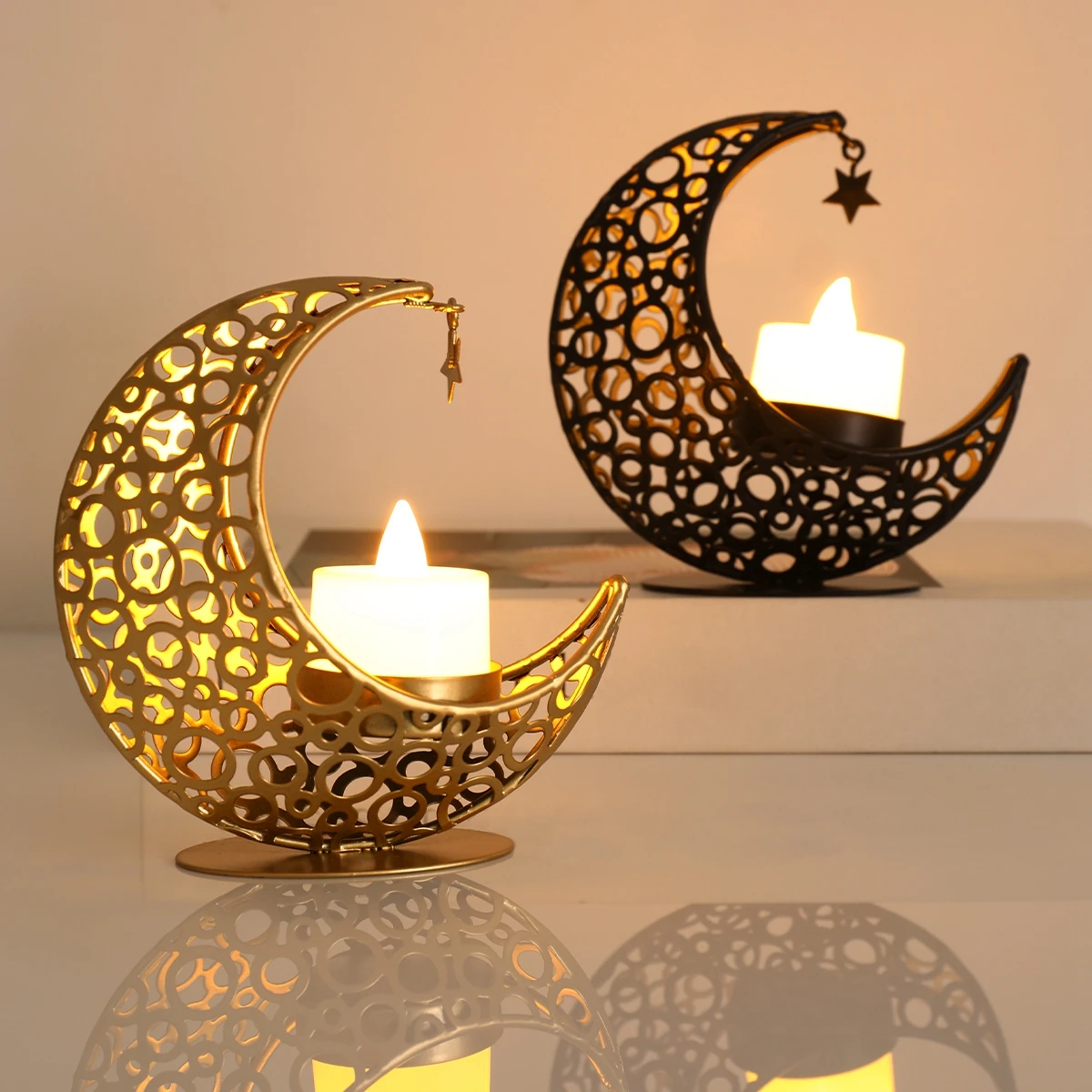 Ramadan Decor Moon Candlestick EID Mubarak Decor 2024 Home Candle Holder Ramadan Kareem Islamic Muslim Party Eid Al Adha Gifts