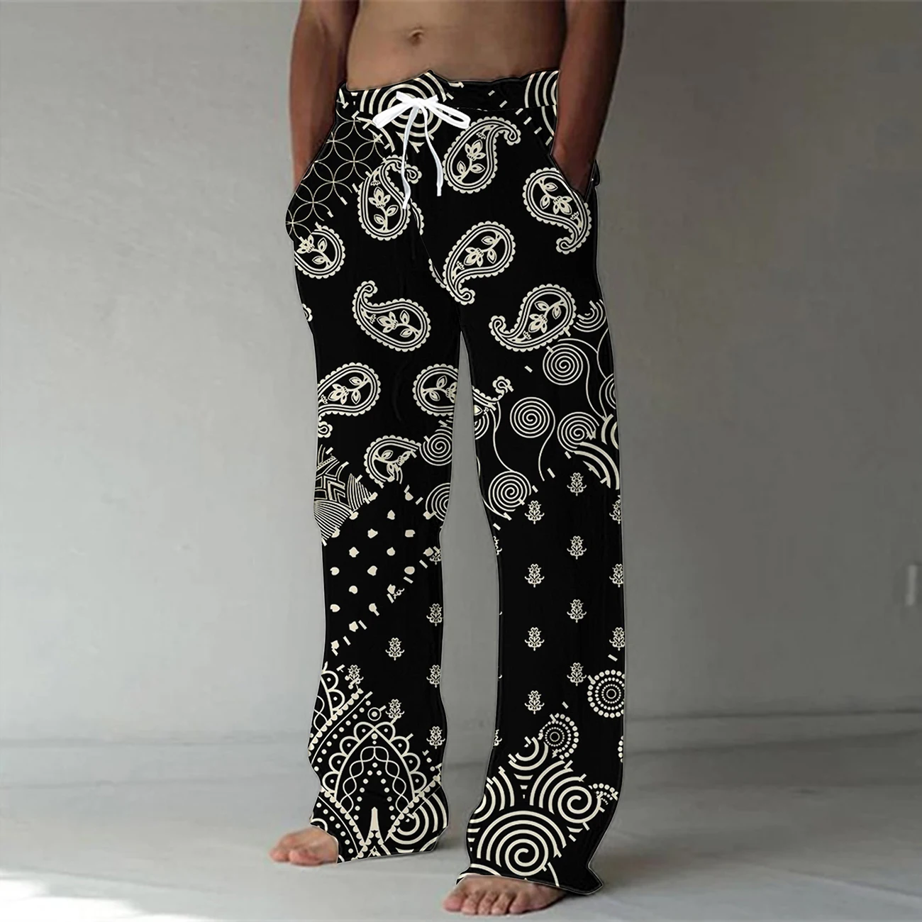 Pantalones de algodón con estampado de bambú Digital 3D para hombre, calzas informales de secado rápido con estampado de flor de anacardo, 5XL,